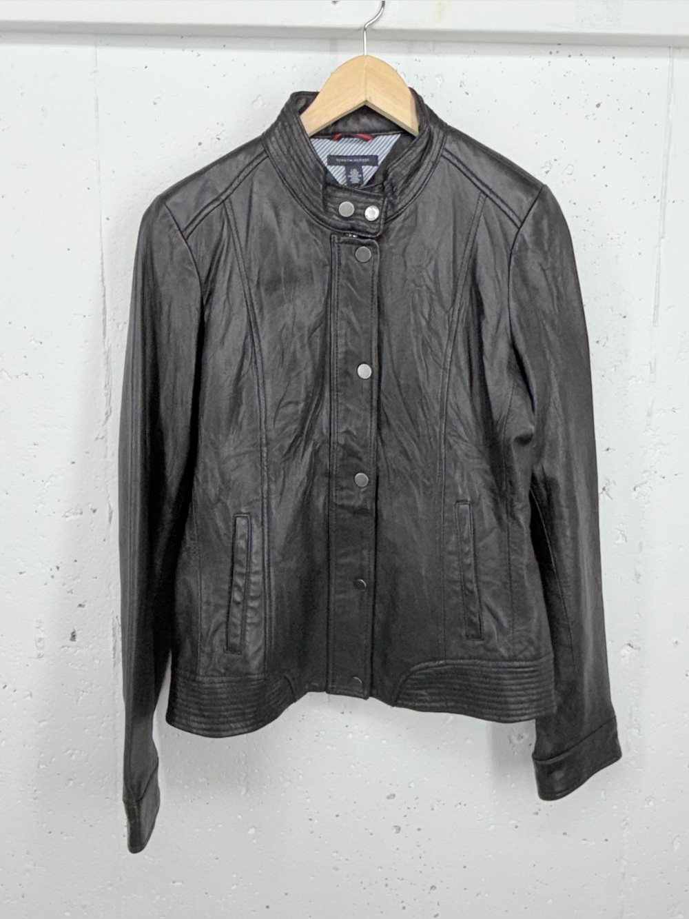 Tommy Hilfiger Women’s size Large Black Leather Jacket